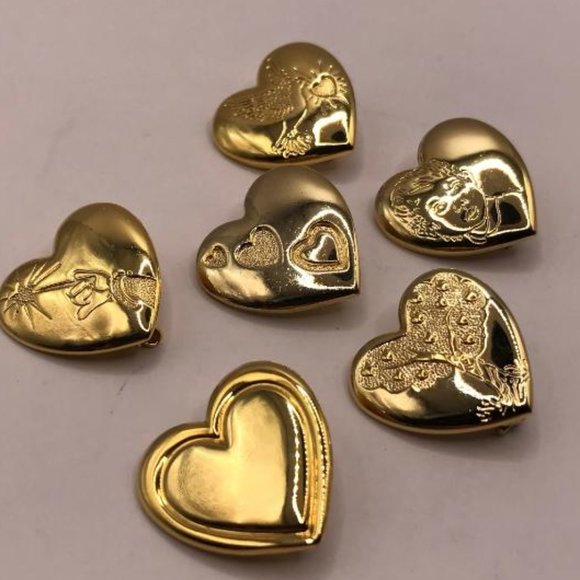 The Variety Club (6) Vintage Gold-Tone Heart Brooches - Picture 2 of 6